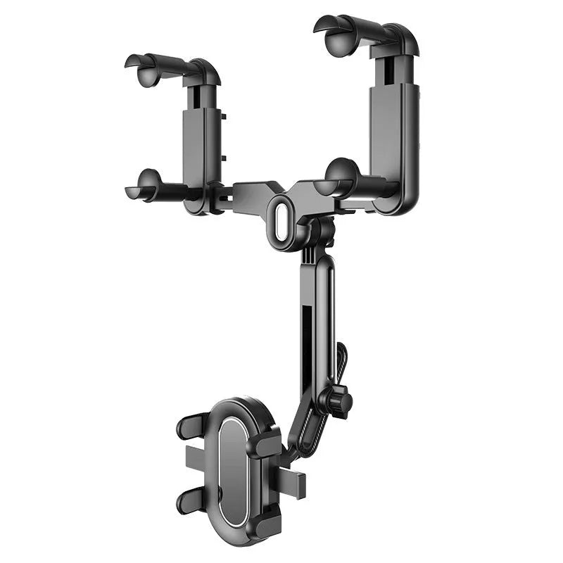 Retractable car phone holder mounted on rearview mirror with adjustable bracket for 4.0-7.0 inch mobile devices