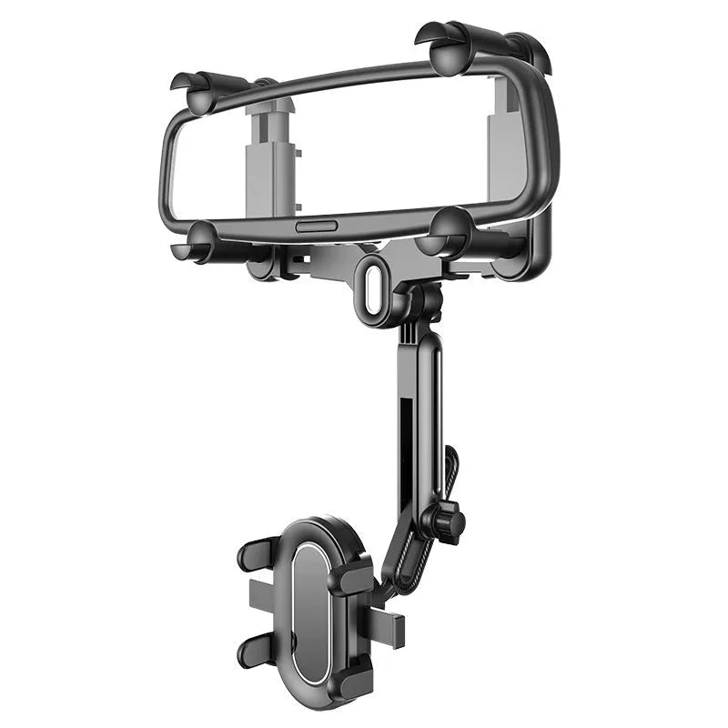 Retractable car phone holder mounted on rearview mirror with adjustable bracket for 4.0-7.0 inch mobile devices