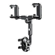 Retractable car phone holder mounted on rearview mirror with adjustable bracket for 4.0-7.0 inch mobile devices