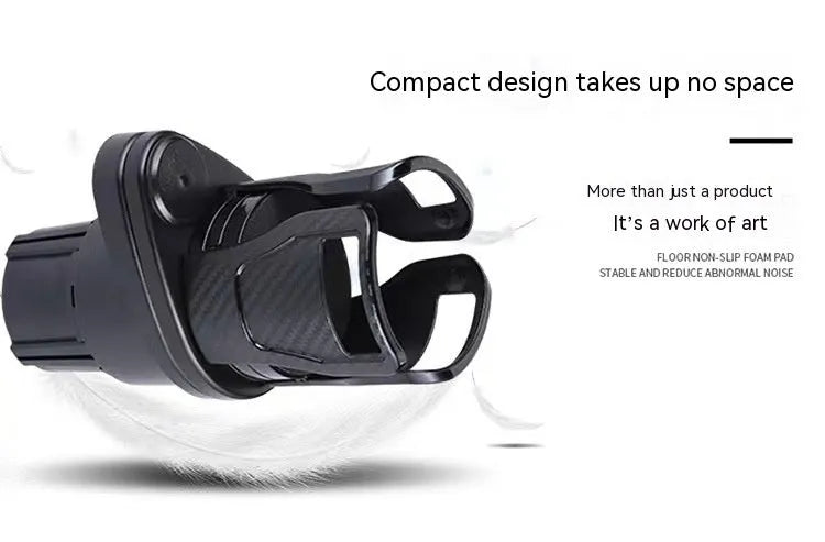 Double-layer rotating car cup holder in black, 11.6x8.7x19.1cm, on car centre console with water bottle