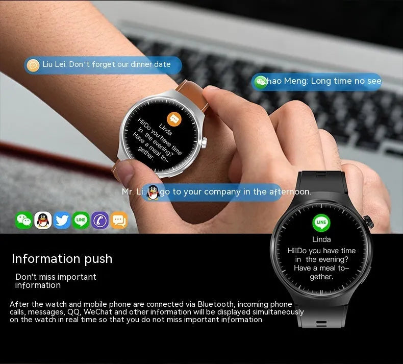 Smart watch set with health monitoring and Bluetooth calling in black, gold, and silver options