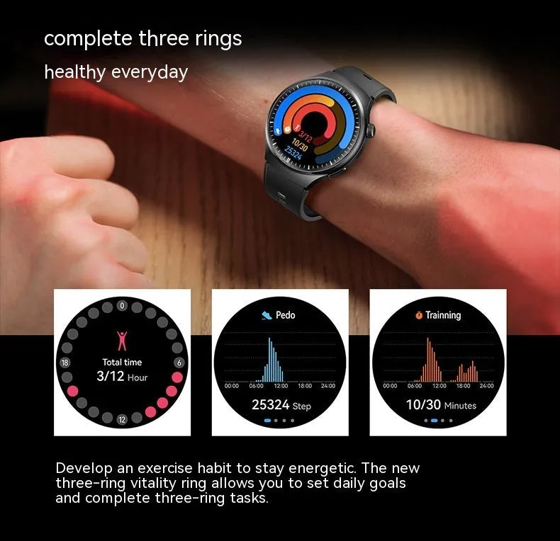 Smart watch set with health monitoring and Bluetooth calling in black, gold, and silver options