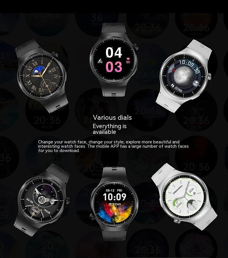 Smart watch set with health monitoring and Bluetooth calling in black, gold, and silver options
