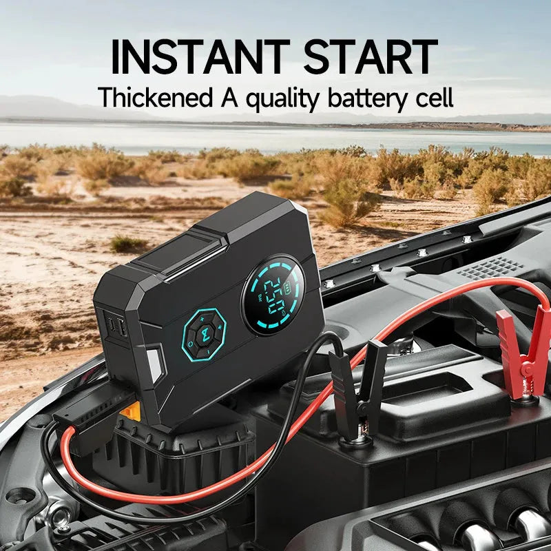 Portable wireless car tyre inflator with LED light and pressure gauge