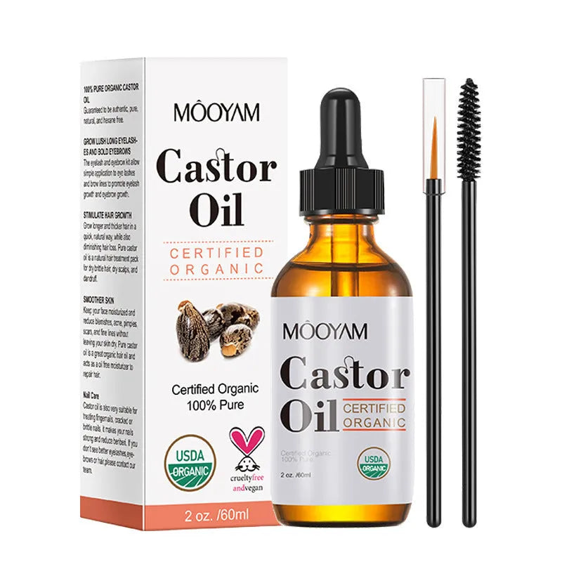Mooyam Castor Oil 60ml bottle with label, suitable for skin care massage hair eyebrow eyelash conditioning