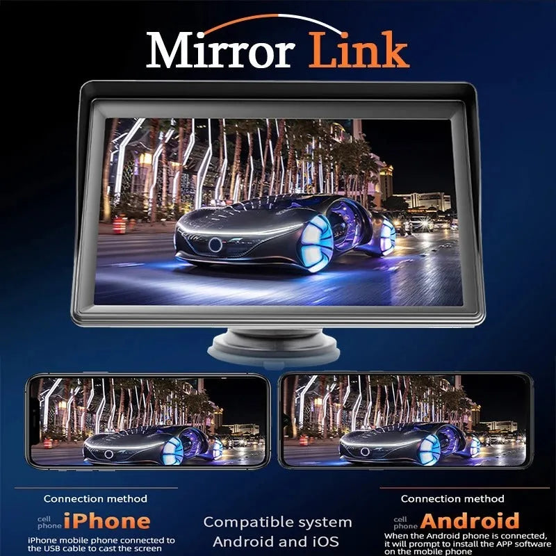 7-inch car display screen for dashboard with Wireless CarPlay and HD 1024x600 resolution