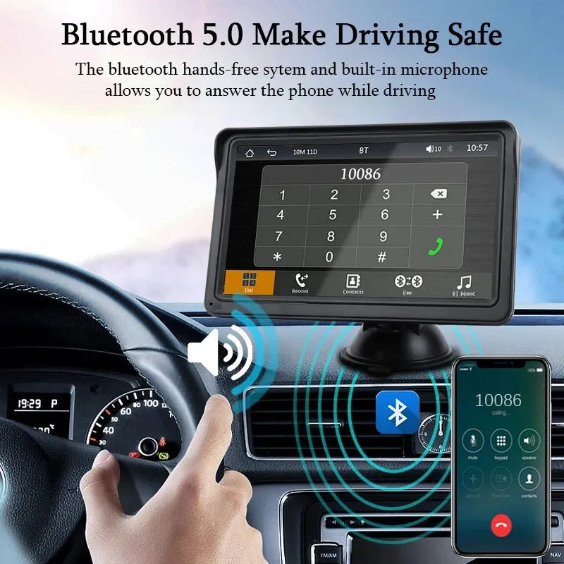 7-inch car display screen for dashboard with Wireless CarPlay and HD 1024x600 resolution