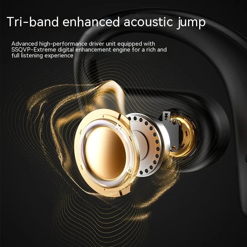 OWS Open Bluetooth Headset OpenBuds P3 in Elegant Black with ear hook design and plastic aluminium alloy frame