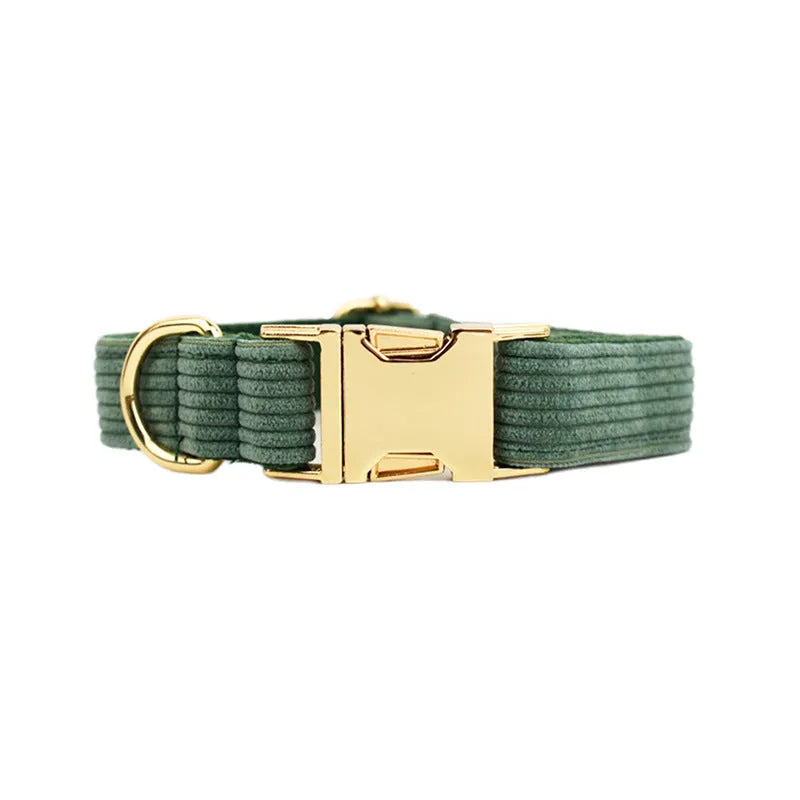 Corduroy Series pet dog collar in polyester, shown on a dog, available in multiple sizes and colours.