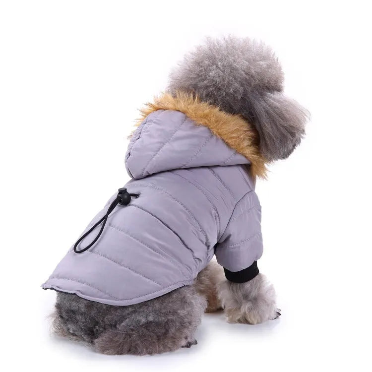 Polyester pet winter clothing in green, grey or red, sizes S M L XL for dogs and cats
