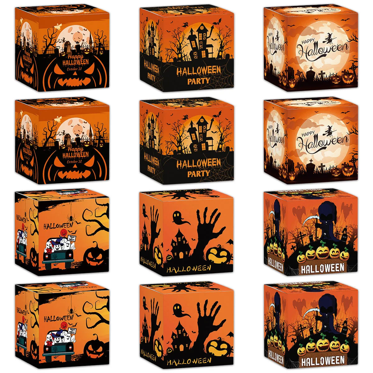 Halloween paper box set of 6 pieces for candy snack packaging in assorted styles