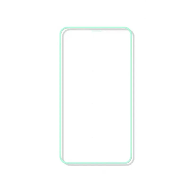 Luminous full cover tempered glass screen protector glowing softly next to an iPhone.