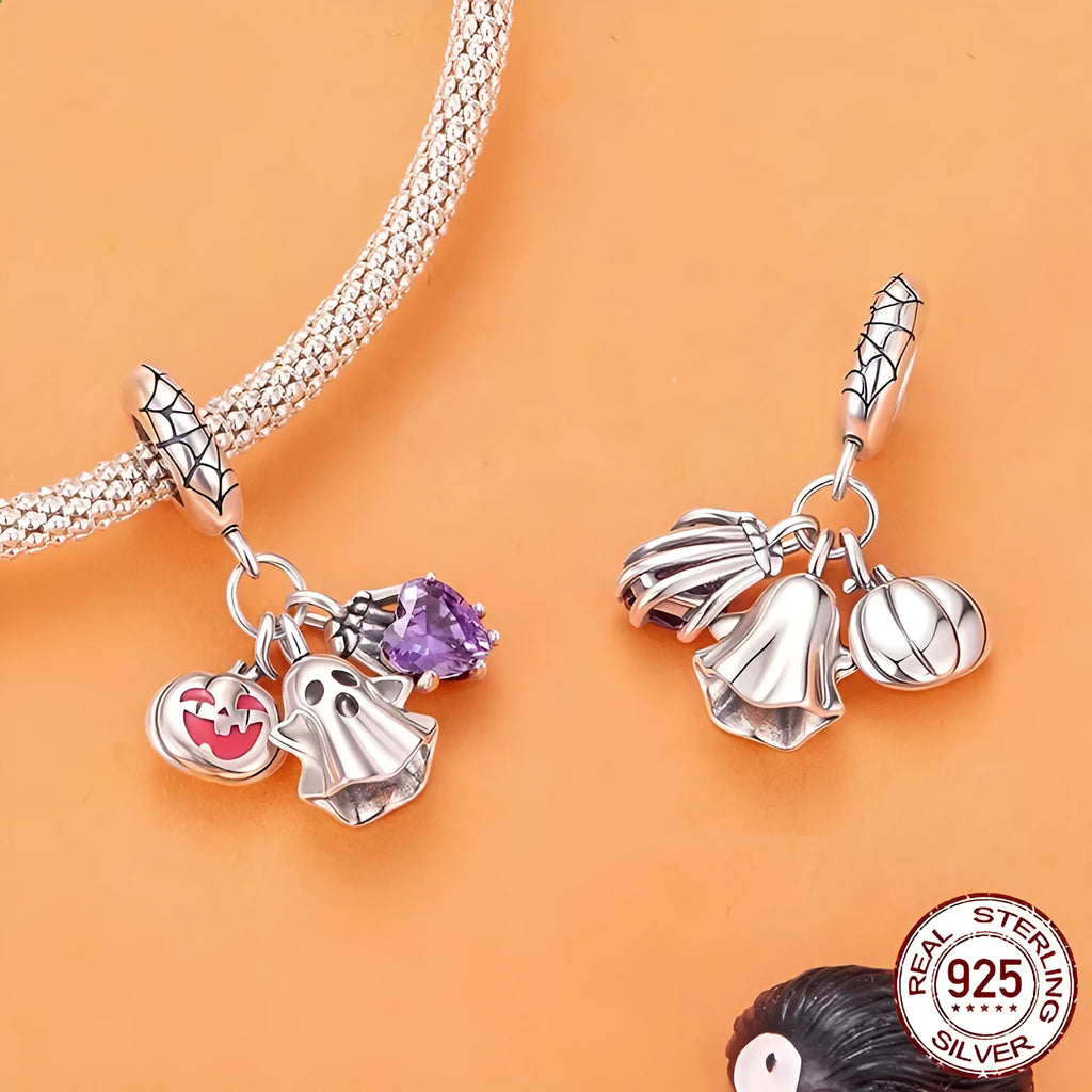 Halloween ghost three-in-one pendant bead in 925 sterling silver, 2.2x1.6cm with 0.45cm aperture, colour SCC3180