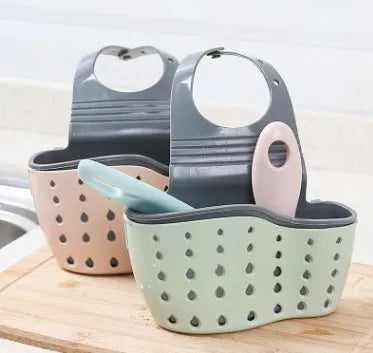 Rubber kitchen drain holder 22 x 13 x 0.5cm hook type rack for sponge, soap, and cleaning brush in beige green or pink