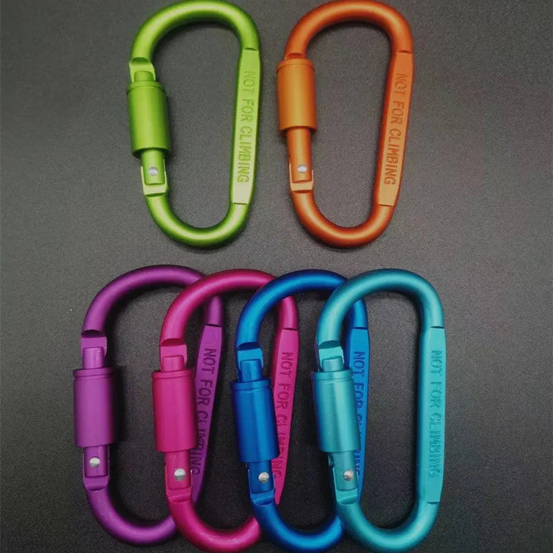 An 8cm D-shaped aluminium locking carabiner shown in a bright silver colour.