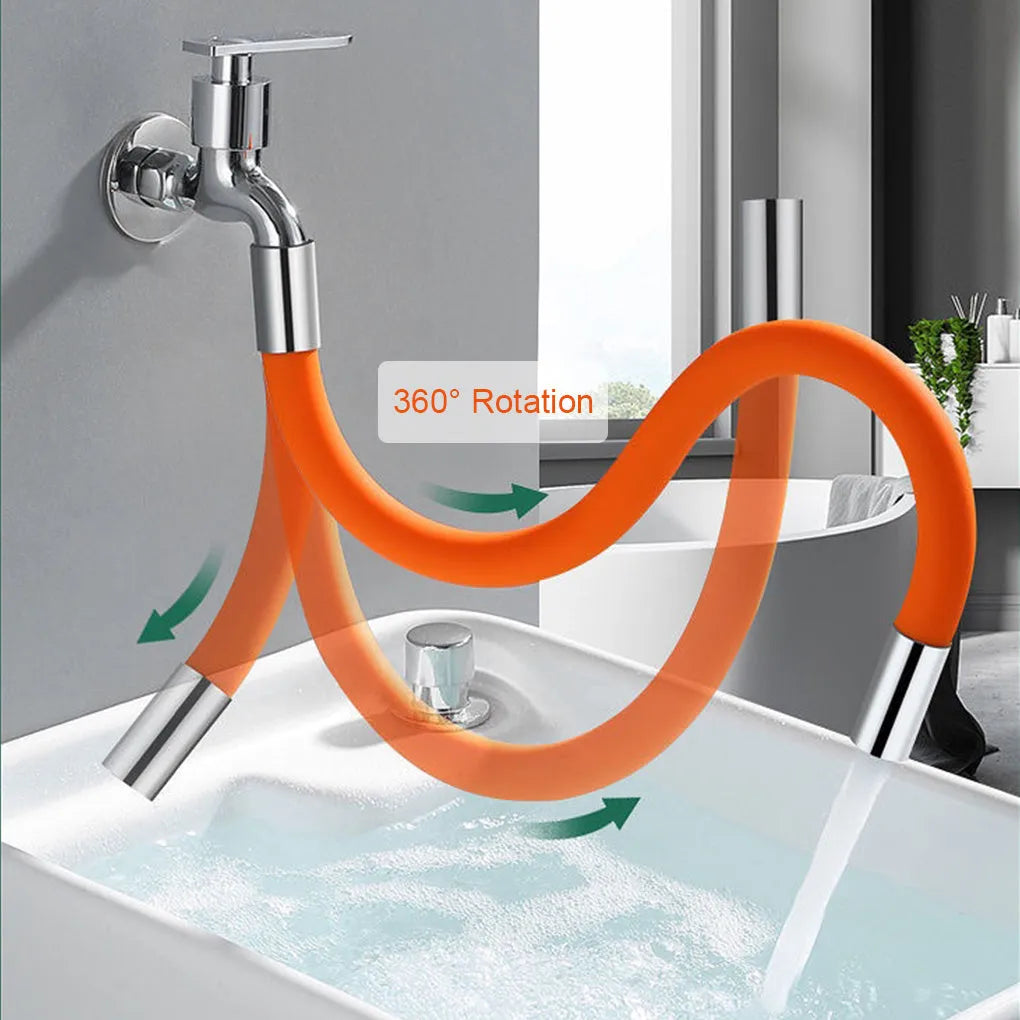 Black faucet extension extender with 360° rotation, stainless steel, 30 cm length, for bathroom basin