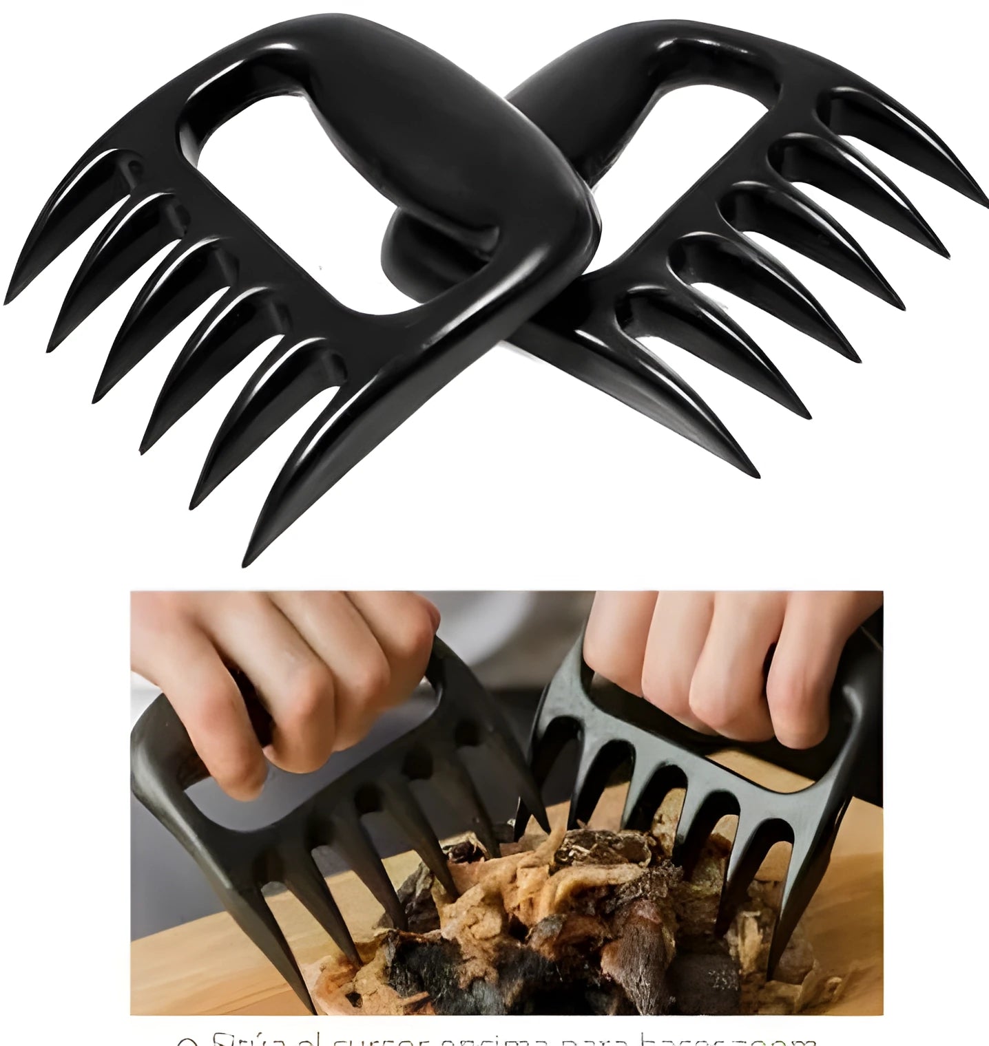 Two black bear claw design meat shredder forks for pulling pork and chicken barbecue.