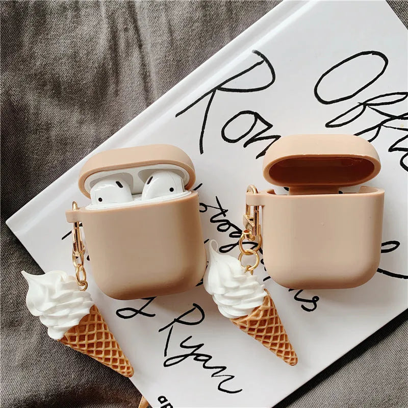 Silicone protector case for Apple AirPods 2 in a cylinder ice cream design.