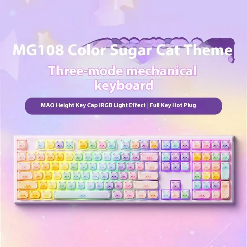 MG108B coloured candy cat mechanical keyboard with Bluetooth connectivity on desk