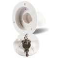 White RV gravity water filling port with 80mm mounting hole and 38mm hose connector