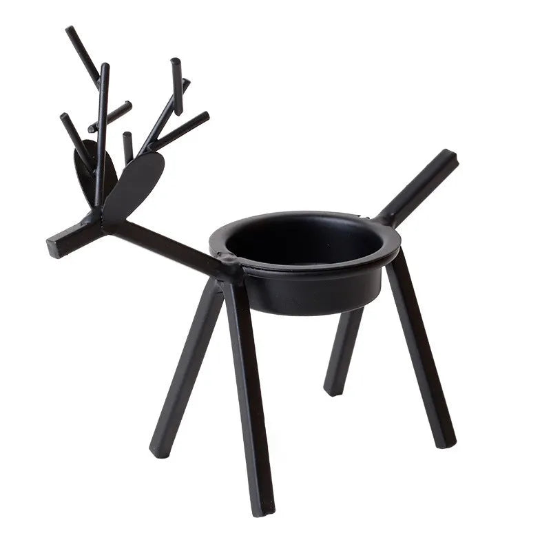 Black iron Christmas deer candlestick holder with elk bracket design for festive decoration