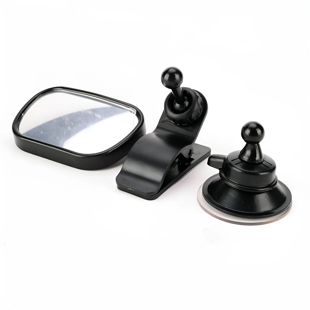 Black ABS mini car baby view mirror, 88 x 56 x 22 mm, adjustable convex mirror with visor and sucker bases