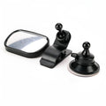Black ABS mini car baby view mirror, 88 x 56 x 22 mm, adjustable convex mirror with visor and sucker bases