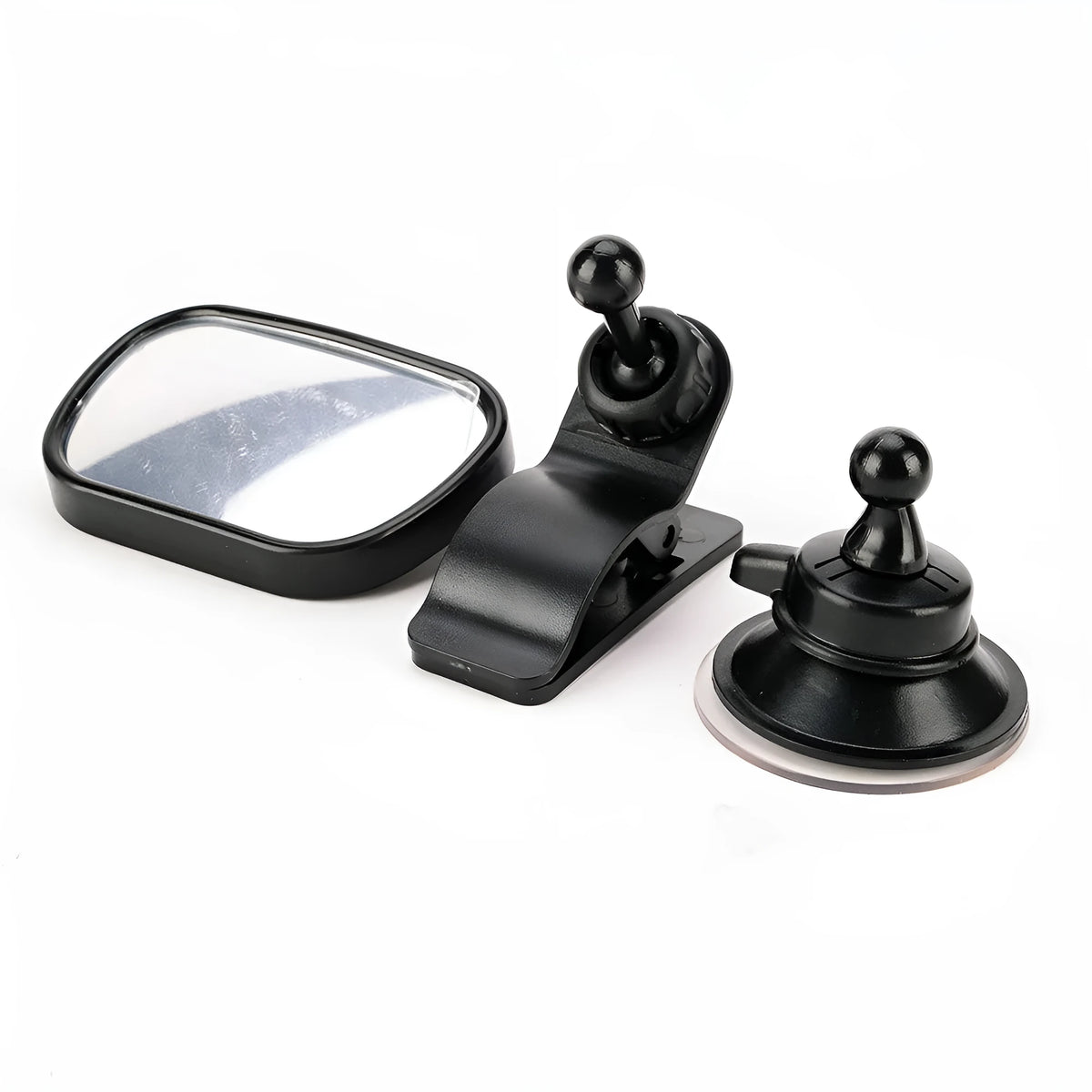 Black ABS mini car baby view mirror, 88 x 56 x 22 mm, adjustable convex mirror with visor and sucker bases