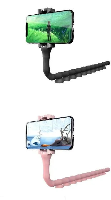 Flexible mobile phone holder with suction cup mount showing 62cm arm and 360-degree rotation capability