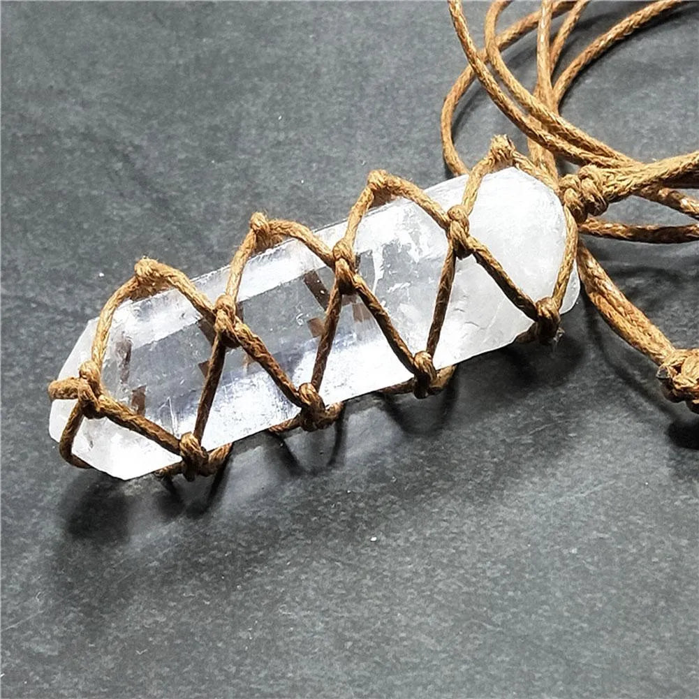 White natural crystal geometric pillar pendant necklace hanging ornament transparent colour