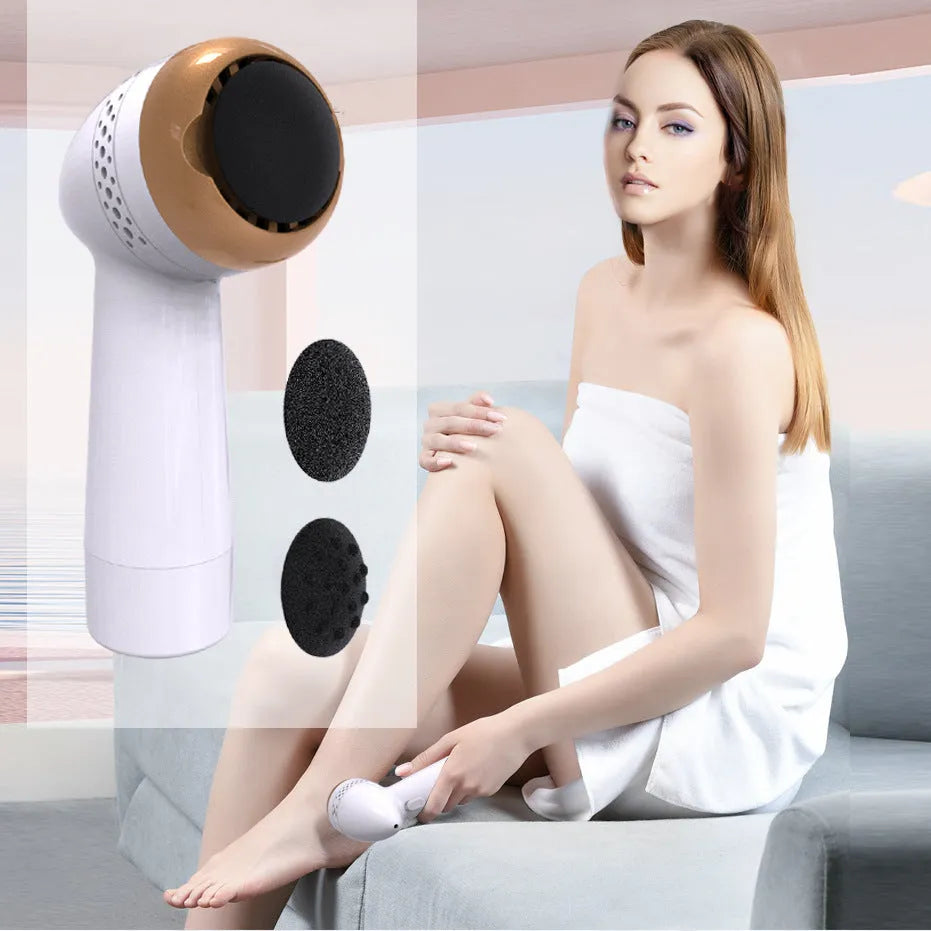 Electric vacuum foot grinder with a refined quartz grinding head in a gold finish.