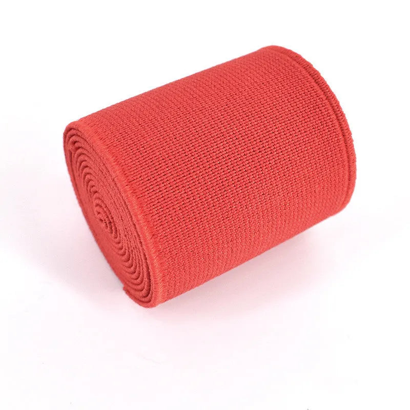 5cm wide colourful elastic band showing ten colour options including black, brown, dark red and blue variants