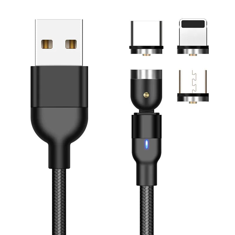 Rotating magnetic charging cable in black, red, or purple, 0.5m, 1m, or 2m, 5V 2.4A charging only