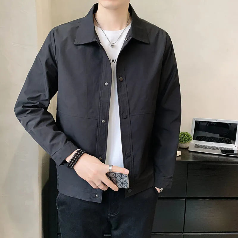 Men's thin single-layer polyester jacket in Korean style, shown in light grey colour