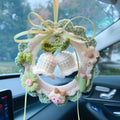Woven wool bell orchid car pendant in multiple colours with optional dream catcher accessory