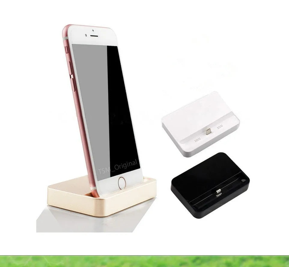 Portable 8 pin charging base dock for iPhone and iPod Touch, black or white, compact desk cradle