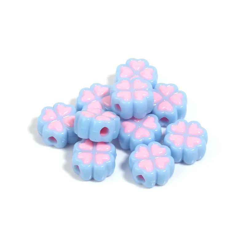 15mm acrylic four-leaf clover beads with love pattern in random mixed colours