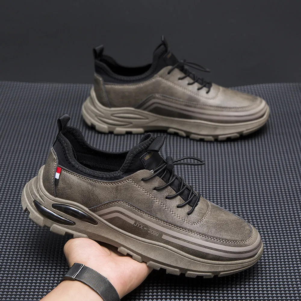 Men's black fleece-lined waterproof sneakers with synthetic leather upper and rubber sole