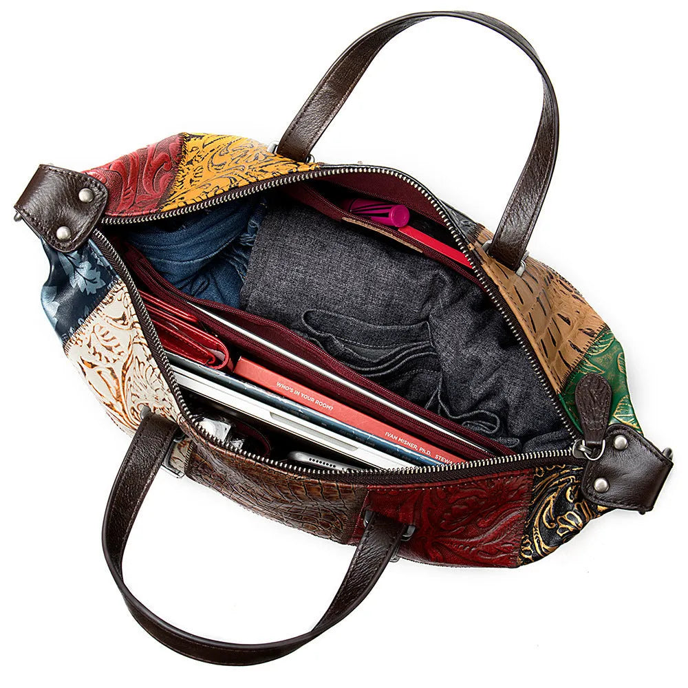 Cowhide women's handbag multi-color leather shoulder tote 36cm