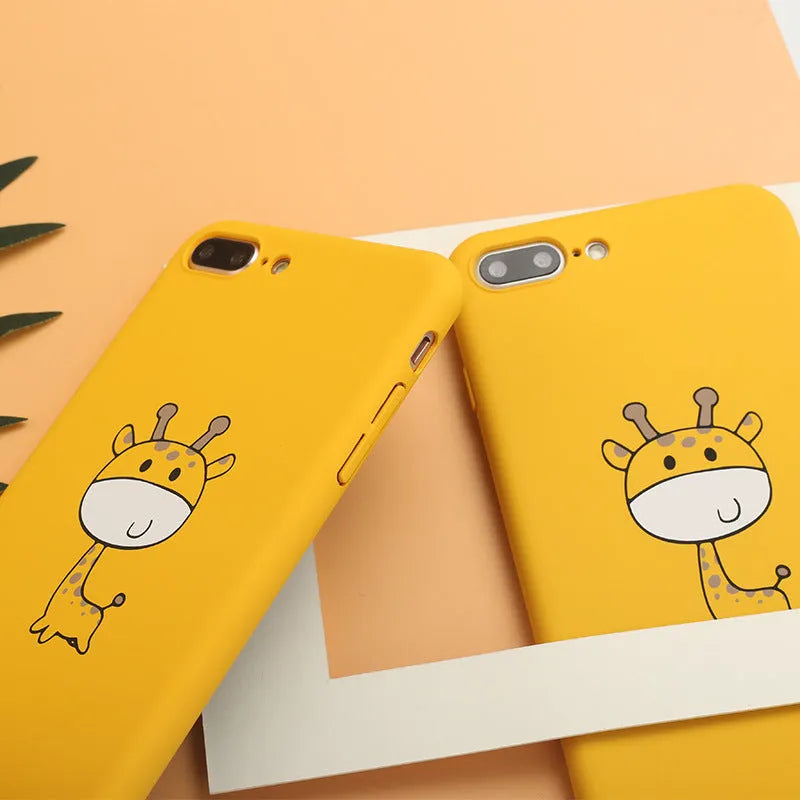 Yellow polycarbonate phone case with a printed pattern, shown fitted on an iPhone.