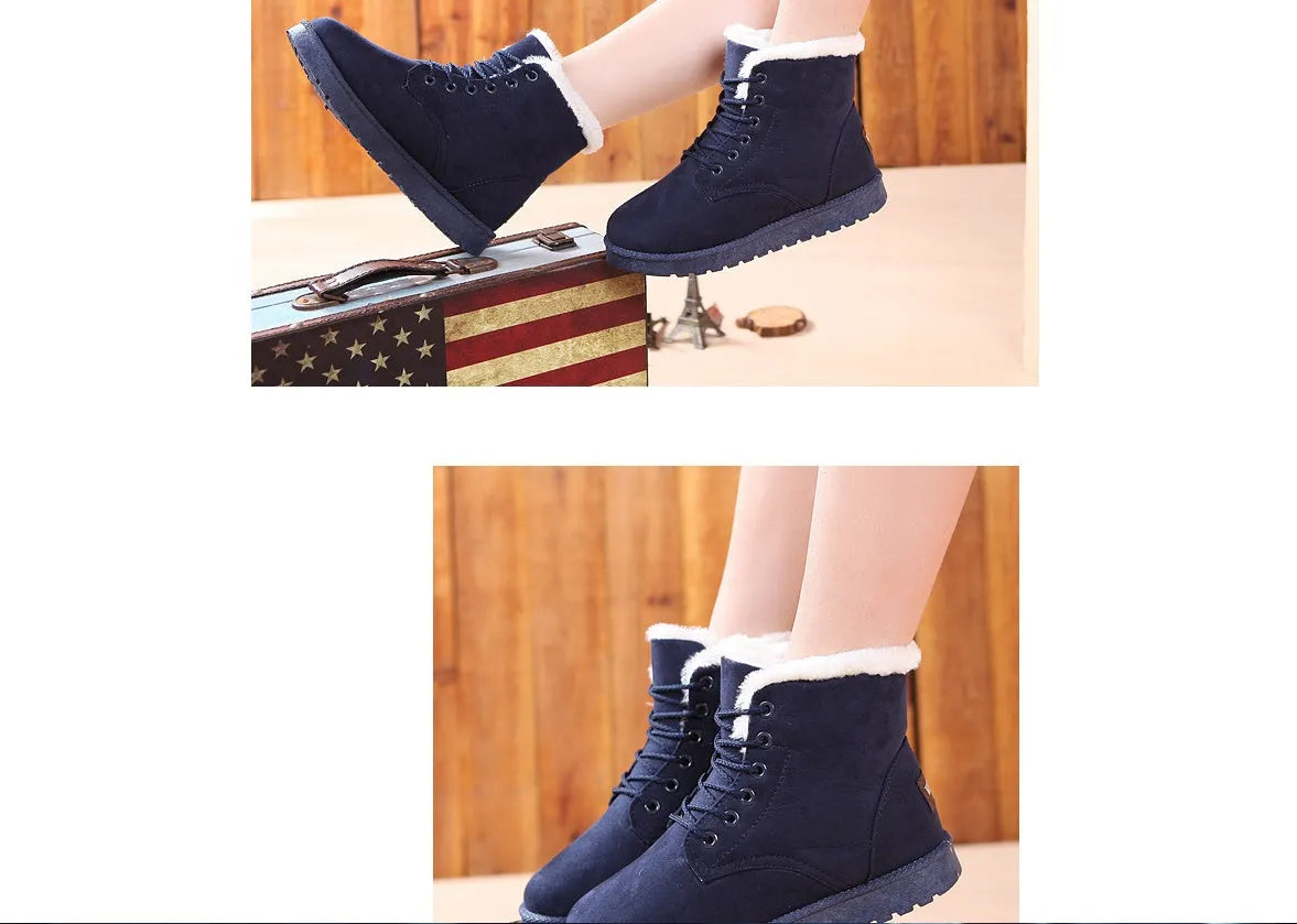 Warm snow boots with rubber outsole, low heel, available in multiple colours and EU sizes 35-44