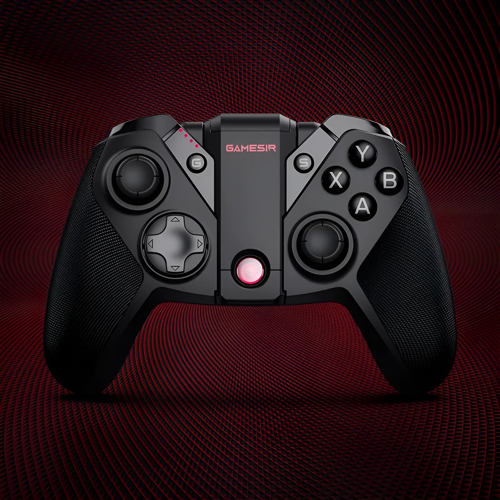 Black Gaishi wired USB-C game controller with textured grips on a dark surface