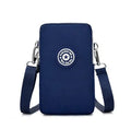 Vertical Oxford fabric ladies mobile phone bag with a zipper, shown in a printed design.