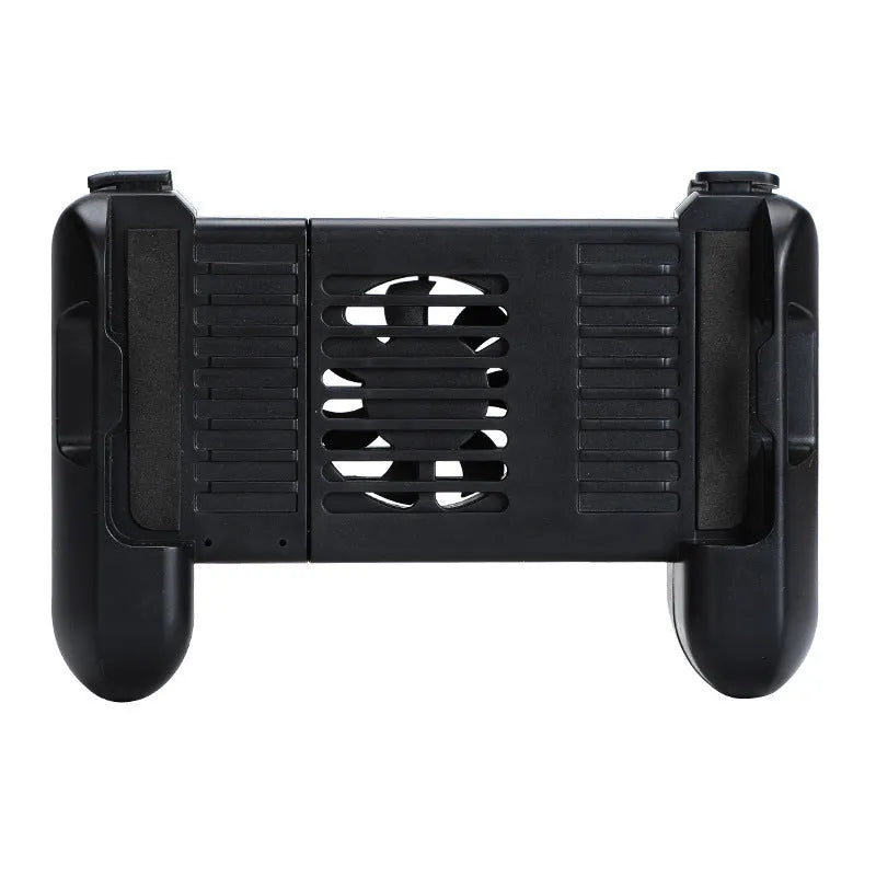 Black Bluetooth cooling game controller for iPhone, showing handheld design.