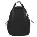 Simple solid colour nylon backpack with a curved shoulder strap and lock closure, shown in black.