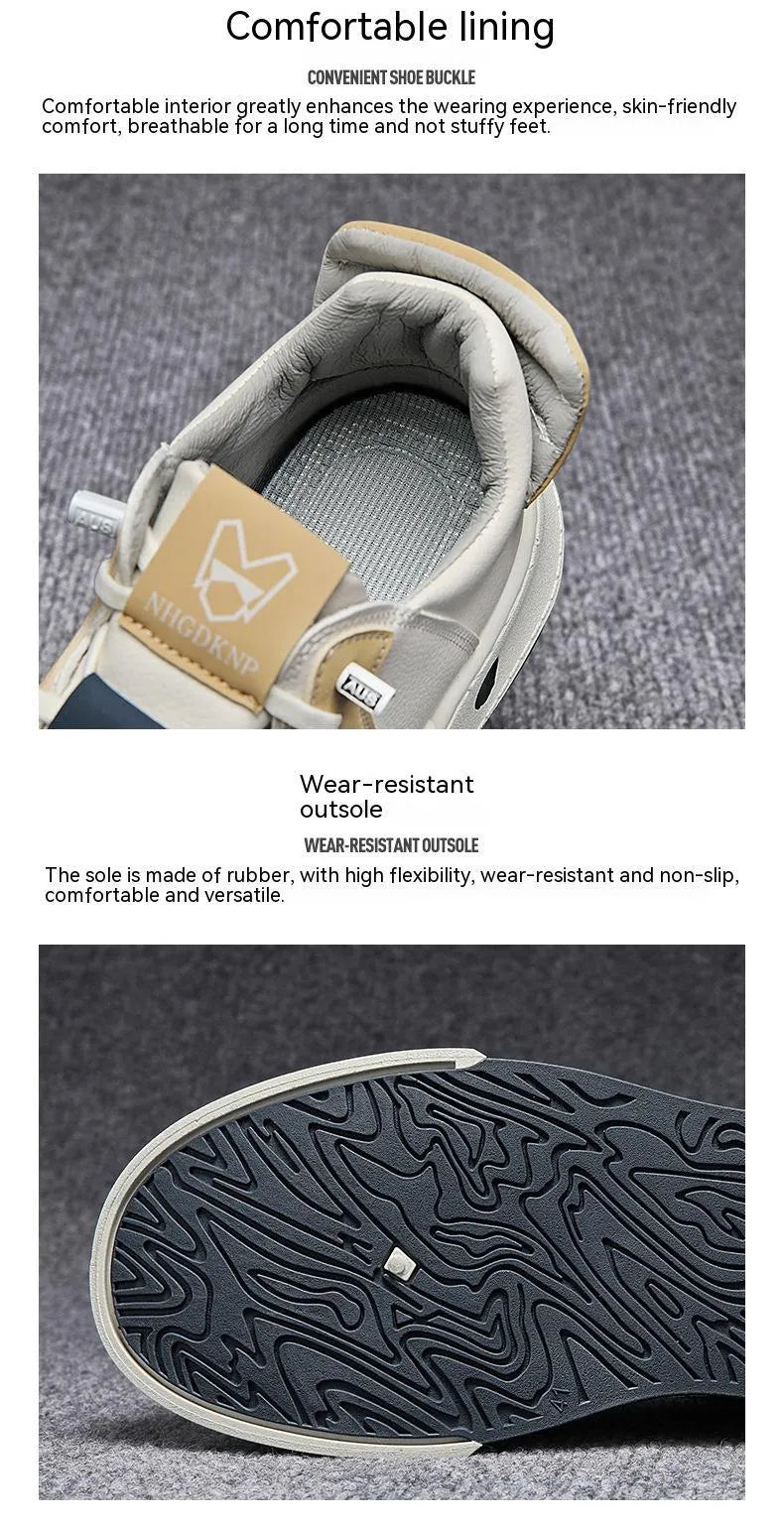 Men's beige low-top sneakers with elastic band and microfiber upper on a white background
