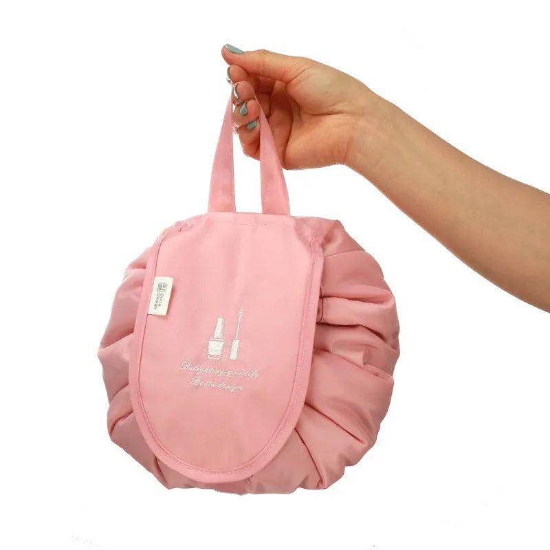 Large capacity waterproof polyester drawstring makeup bag in Korean style, available in multiple colours for travel and home storage