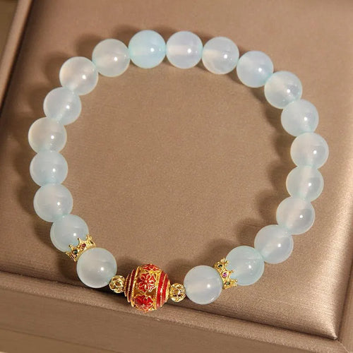 Blue agate crystal bracelet with colourful beads in Japanese-Korean style for women
