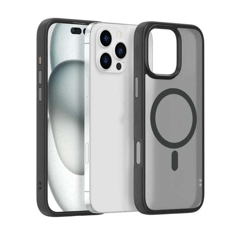 Black magnetic TPU PC phone case for Apple iPhone 11 and 12 Pro Max, back cover with simple style