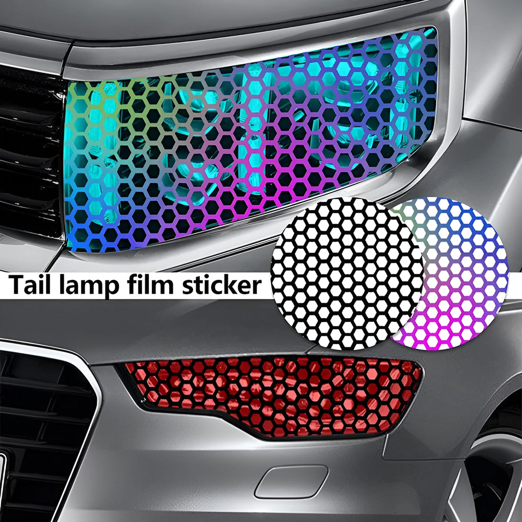 Honeycomb pattern car taillight stickers in black, carbon fibre and colourful options measuring 48x30cm